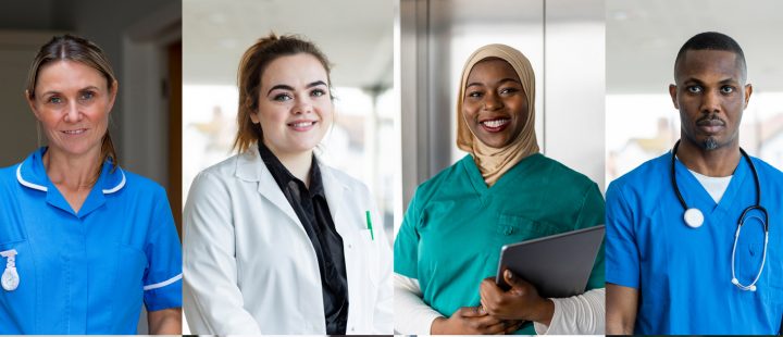 Multiple images of NHS staff in uniform